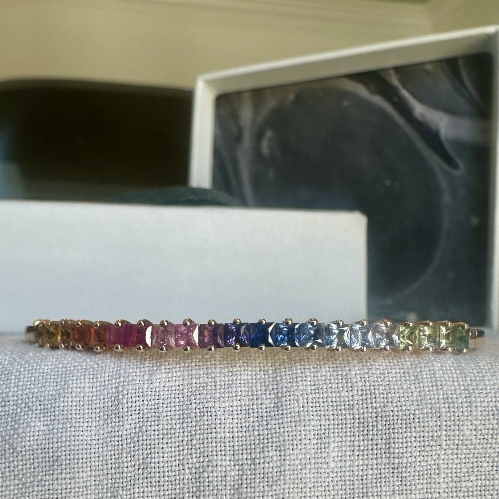 Suzanne Kalan 18kt Yellow Gold Rainbow Sapphire Cuff Bracelet